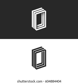 Letter O logo hipster monogram, idea OOO initials emblem mockup, isometric 3D lines geometric shape, creative, number zero