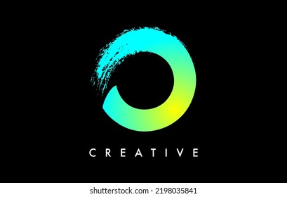 Letter O Logo Icon Design with Rounded Shape and Artistic Brush Stroke Ending. Letter o in Green Blue Electric Vibrant Color Vector Illustration.