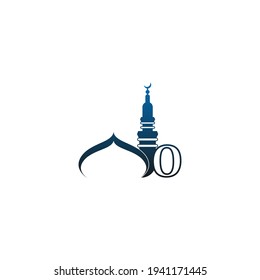 Letter O logo icon with mosque design illustration vector