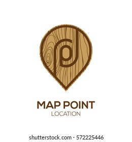 Letter O Logo Map Point Location with wooden texture,Pin maps symbol