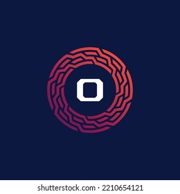 emblema de tecnología moderna con el logotipo de la letra O.