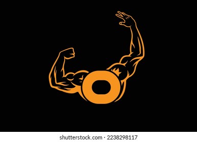 Letter O Logo With muscular open  Back Double Biceps shape. Fitness Gym logo.