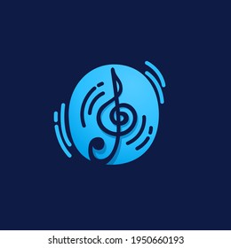 Letter O logo with musical note. Vector negative space style icon for Sound media company, Audio magazine, Song and Dance  poster.