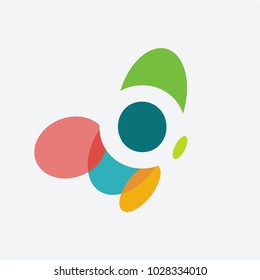 Letter o logo with the letter o in the negative space in white and and colorful ovals in the background.