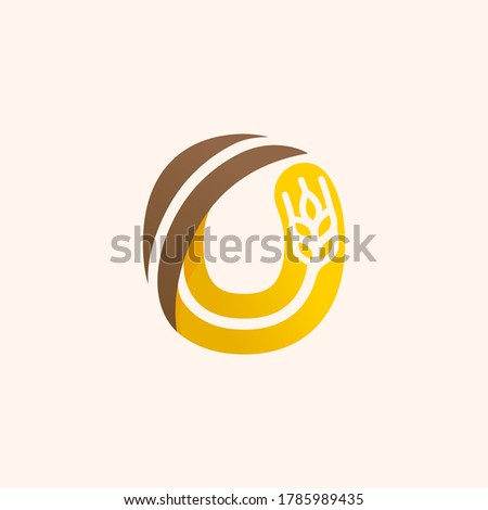 Letter O logo with negative space wheat. Perfect vector font for bakery identity, badges or emblems for natural fresh products, etc.