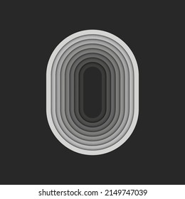 Letter O Logo Or Oval Shape Logotype, Gray Parallel Stripes Cascade Pattern, 3d Paper Cut Material Design, Zero 0 Number Identity Typography