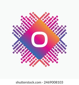 letter O Logo with Pulse music player element. Logo template electronic music, equalizer, dj, nightclub, disco. Audio wave logo concept, Multimedia