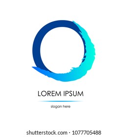 Letter O logo. Smear of a brush. Blue on the white background