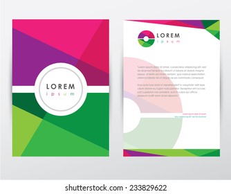 folleto de portada de estilo carta o logotipo y conjunto de simulación de diseño de plantillas de membrete para presentaciones de negocios: modelo de formas geométricas multicolores