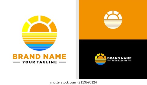 LETTER O LOGO SUNSET BEACH LANDSCAPE EDITABLE