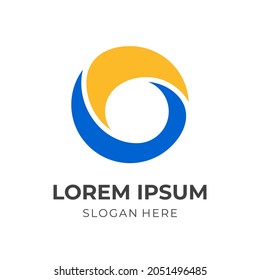 plantilla de logotipo de letra O con estilo de color azul y amarillo plano