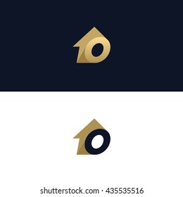 Letter O logo template with House arrow design element. Vector illustration. Real Estate Corporate branding identity