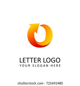 letter O logo template orange round ribbon with arrow head