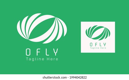 Letter O Logo using wing shapes with Green and White color combination