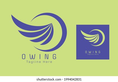 Logotipo de letra O con formas de alas con combinación de colores verde y azul