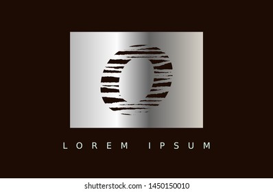 Letter O logo vector with silver box. wood texture style