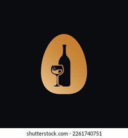 Logotipo De Letra O Con Vector De Diseño De Botella De Vino Ilustración En Fondo Negro. Diseño del logotipo de la letra O del cristal de vino