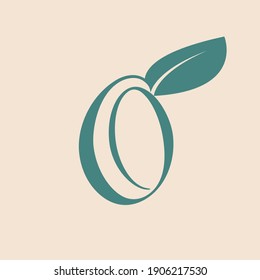 Logo de la letra O.Icono decorativo creativo tipográfico aislado en el fondo de la luz.Símbolo de belleza, spa, cosmética, comida, eco, elegante marca fresca.Alfabeto color verde inicial.Elemento natural hoja de hoja.