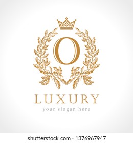 Letter O logotype concept. Isolated abstract emblem, graphic design template. Art nomination award elegant banner, decorative old tradition style sign, round shape business symbol. Vector illustration