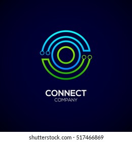 Letter O logotype green and blue color,Technology and digital abstract dot connection vector logo