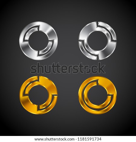 Letter O logotype with Metallic texture, 3d Glossy, Metal texture, Silver and Gold, Steel and Realistic shadow, Blockchain Technology and Interlocking, Bitcoin Cryptocurrency data, Digital concept