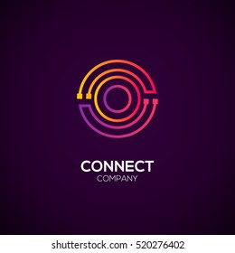 Letter O logotype Purple and Orange color,Technology and digital abstract dot connection vector logo