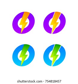 Letter O logotype set with Thunder Electric logo, Energy, Power, Flash, Lighting Bolt colorful concept for your Corporate identity vector design template