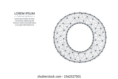Letter O low poly design, alphabet abstract geometric image, font wireframe mesh polygonal vector illustration made from points and lines on white background