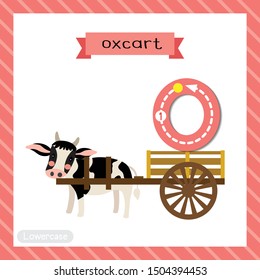 Letter O lowercase cute children colorful transportations ABC alphabet tracing flashcard of Oxcart for kids learning English vocabulary and handwriting Vector Illustration.