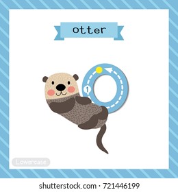 Letter O lowercase cute children colorful zoo and animals ABC alphabet tracing flashcard of Floating Otter for kids learning English vocabulary and handwriting vector illustration.