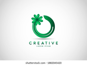 Letter O Lucky Clover Leaf Logo, lucky initials, a combination of leaf and letter.