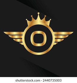 Letter O Luxury royal wing crest Gold color, Victory logo, crest logo, wing logo, vector logo template