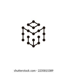 Letter o, M and W hexagon, molecules geometric symbol simple logo vector