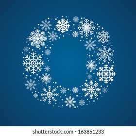 Letter O, made from frosty snowflakes, vector font