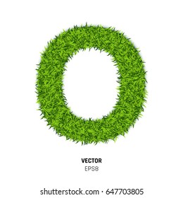 The Letter O Made of Green Grass Texture. 3d Vector Illustration on White Background