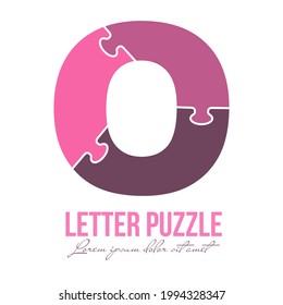 Letter O is made up of puzzles. Vector illustration for logo, brand logo, sticker or scrapbooking, for education. Simple style.