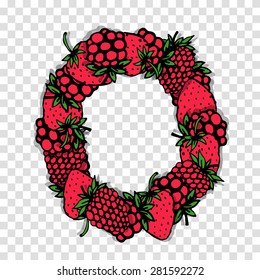Letter O made from red berries, sketch for your design.. Vector illustration
