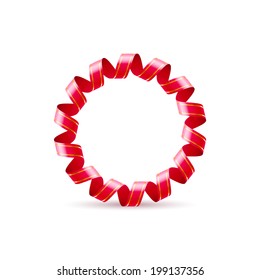 Letter O made of red curled shiny ribbon