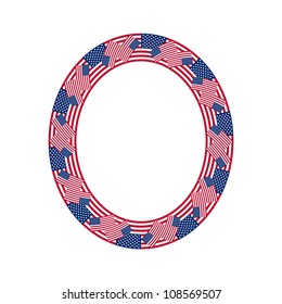 Letter O made of USA flags on white background from USA flag collection, Vector Illustration