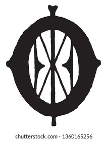 A letter O in medieval lettering, vintage line drawing or engraving illustration