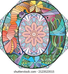 Monograma de letra O, diseño grabado en mandala. Ilustración vectorial.