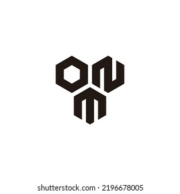 Letter O, N and M three hexagon geometric symbol simple logo vector