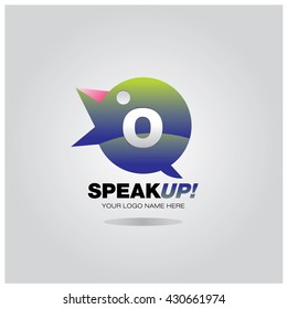 Letter O on bird icon bubble talk as an integrated communication. Design Template for the education and campaign activities