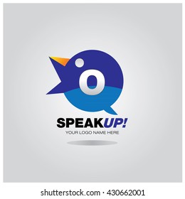 Letter O on bird icon bubble talk as an integrated communication. Design Template for the education and campaign activities