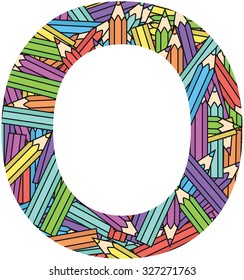 Letter O on color crayons background 