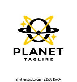 letter O with an orbital shape. planet logo vector template. space themed logo.