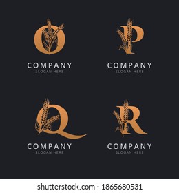 Letter O P Q and R with abstract wheat logo template 