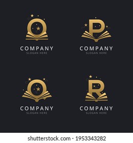 Letter O P Q and R gold with abstract book logo template