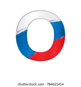 Letter O painted with the colors of the Russian flag, white, blue and red - Vector image