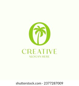 Letter O Palm Leaf Tree Logo Design Template 